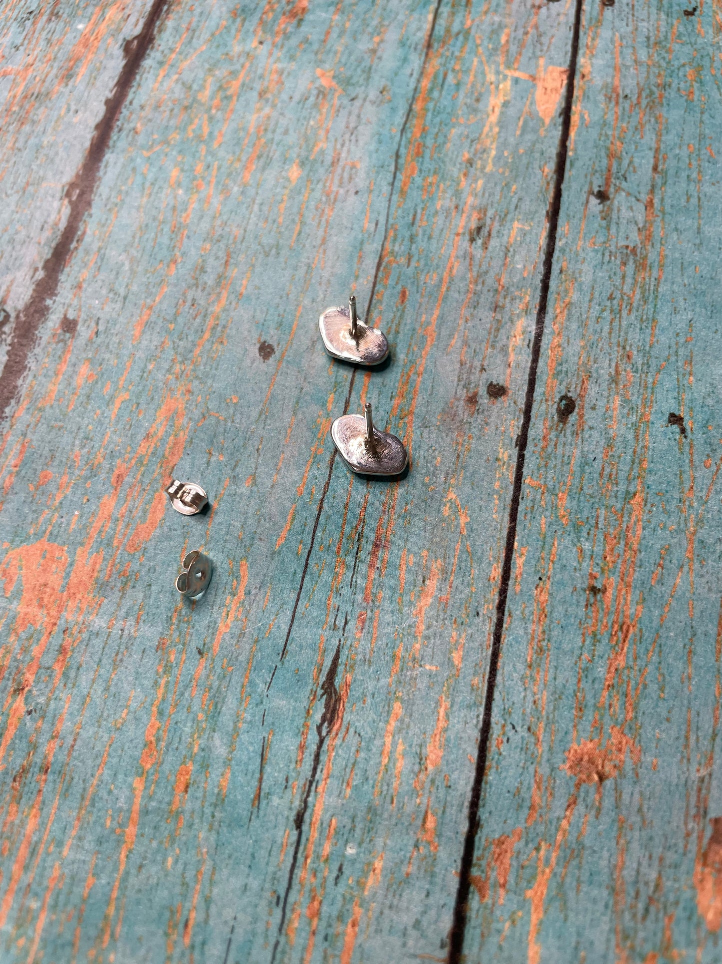 Handcrafted Sterling Silver & Turquoise Inlay Stud Heart Earrings