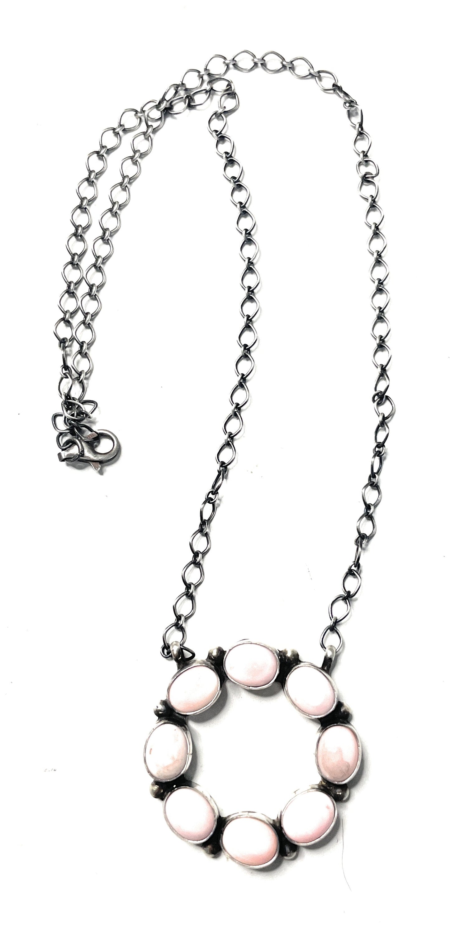 Handcrafted Queen Pink Conch Shell And Sterling Silver Necklace Signed