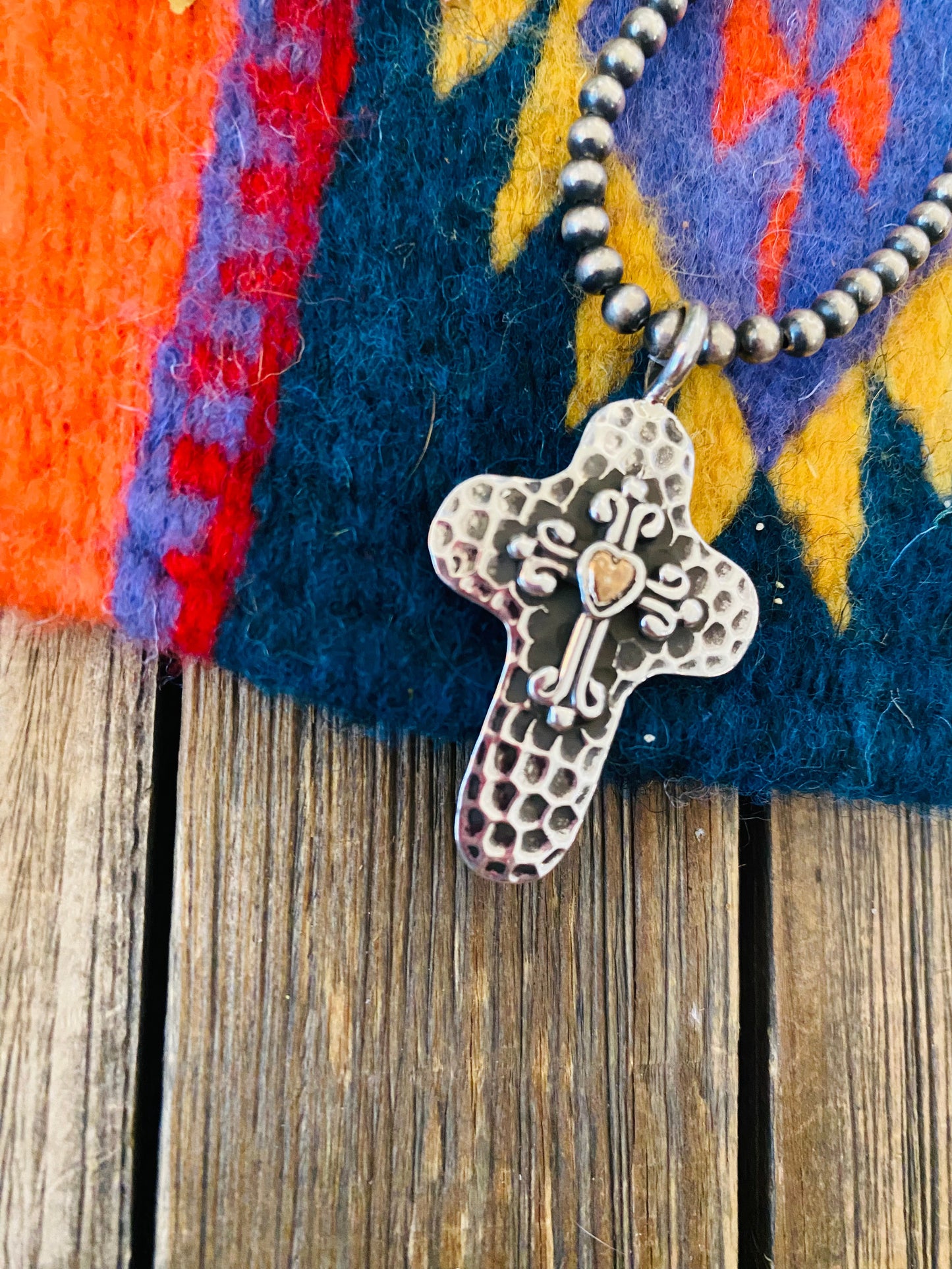 Navajo Sterling Silver & Copper Cross Pendant