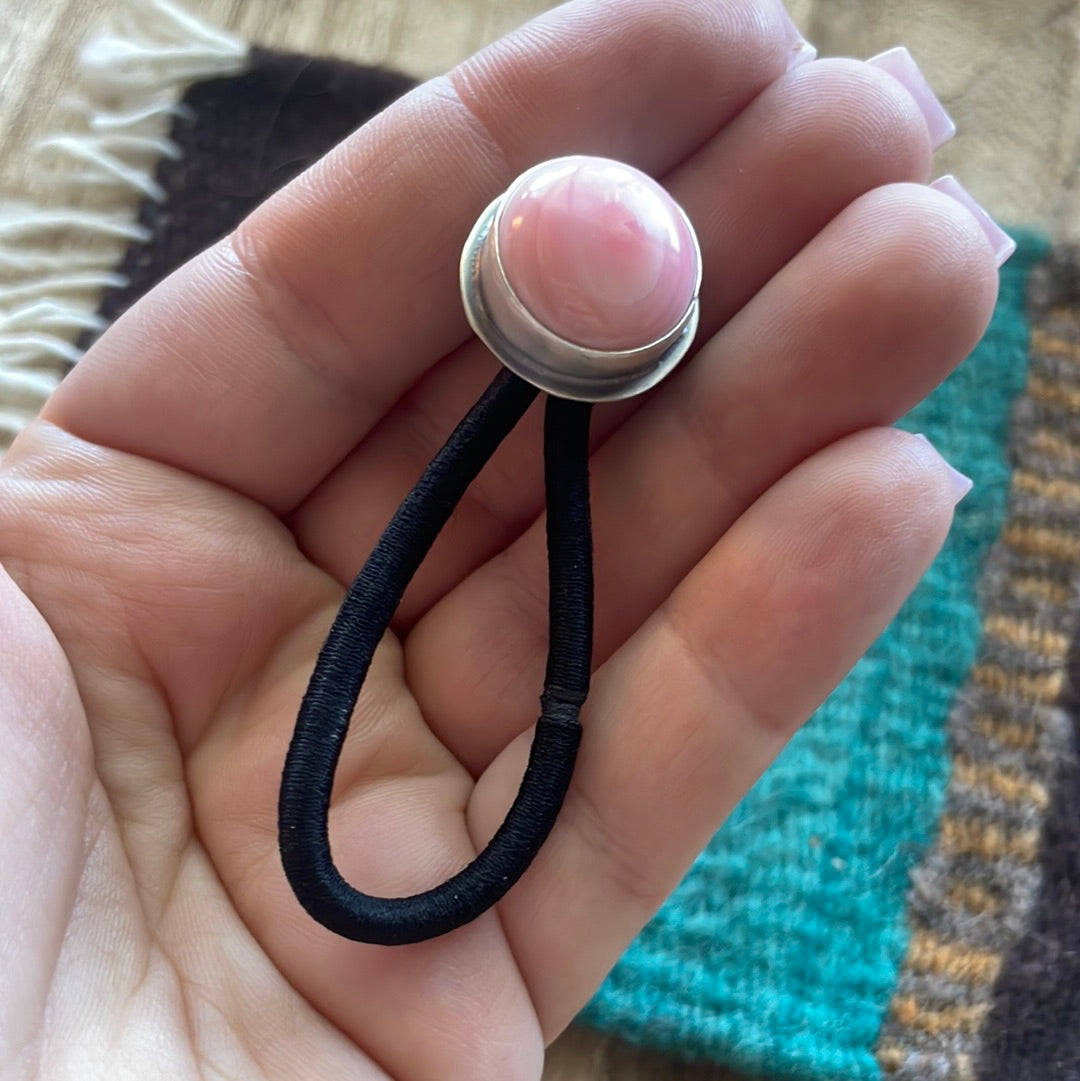 Handcrafted Pink Conch And Sterling Silver Hair Tie