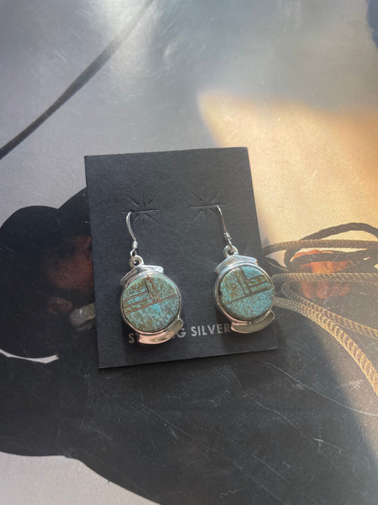 Handcrafted Number 8 Turquoise & Sterling Silver Dangle Earrings
