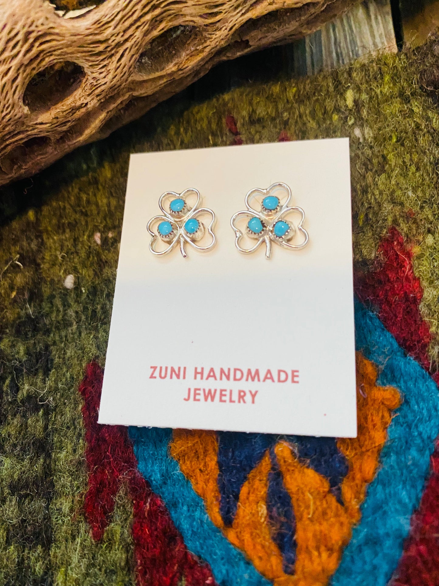 Zuni Sterling Silver & Turquoise Clover Stud Earrings