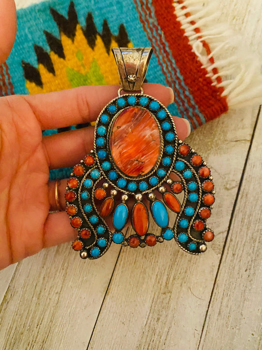 Handcrafted Sterling Silver & Multi Stone Cluster Pendant by Lorenzo James