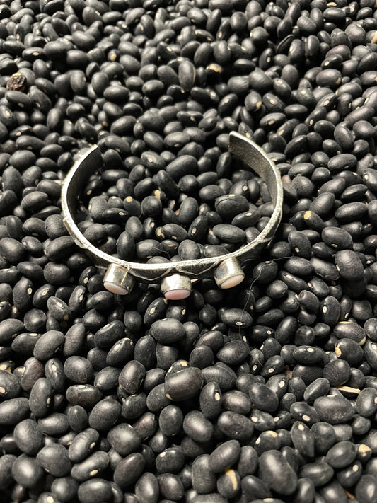 Handcrafted Pink Conch & Sterling Silver Tufa Cast Cuff Bracelet Signed