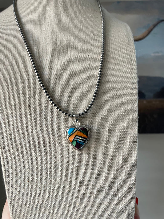 Handcrafted Sterling Silver And Multi Stone Inlay Pendant