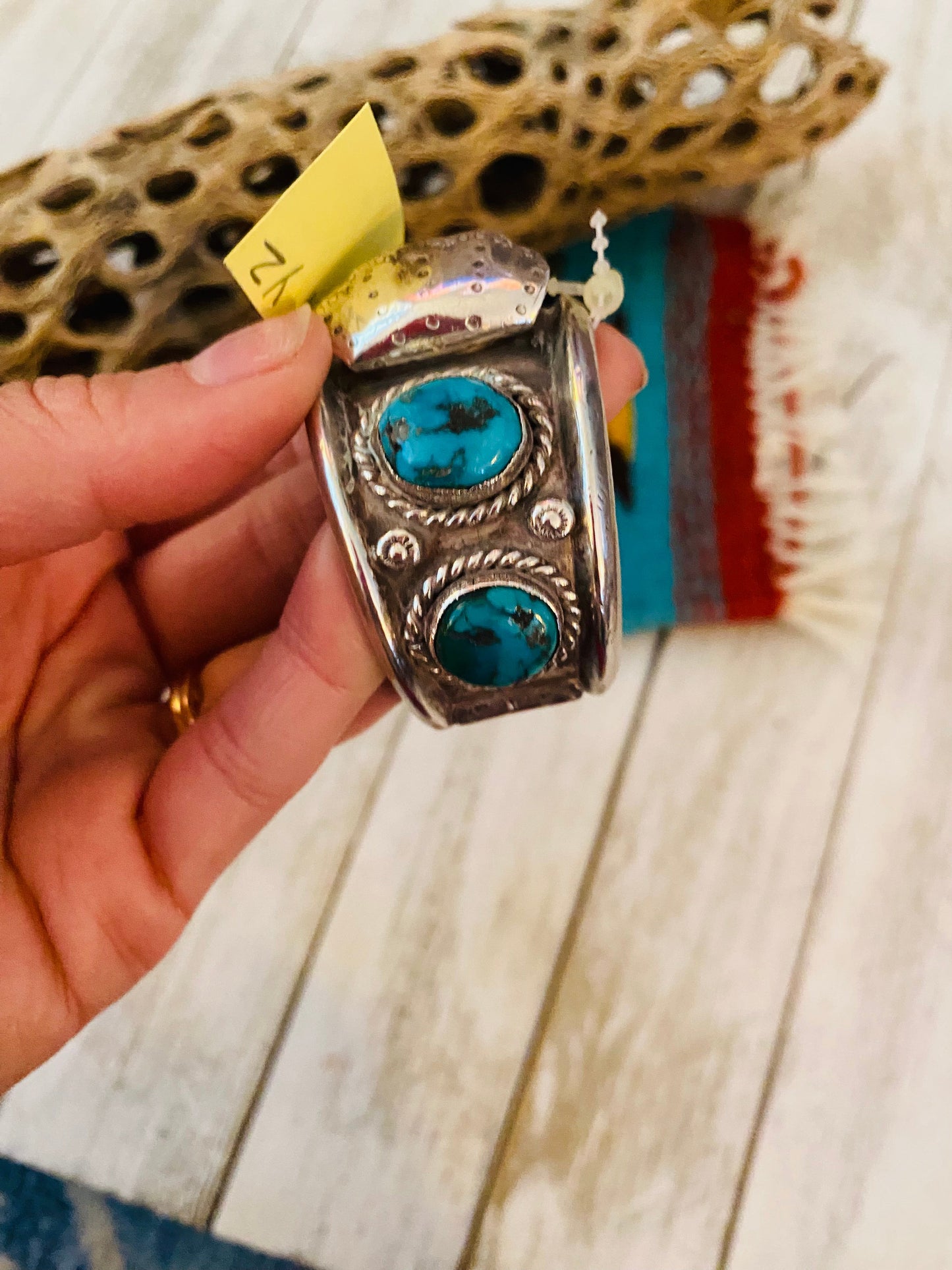 Old Pawn Vintage Navajo Kingman Turquoise & Sterling Silver Watch Cuff