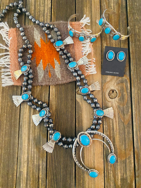 Old Pawn Vintage Handcrafted Turquoise And Sterling Silver 4 Piece Set