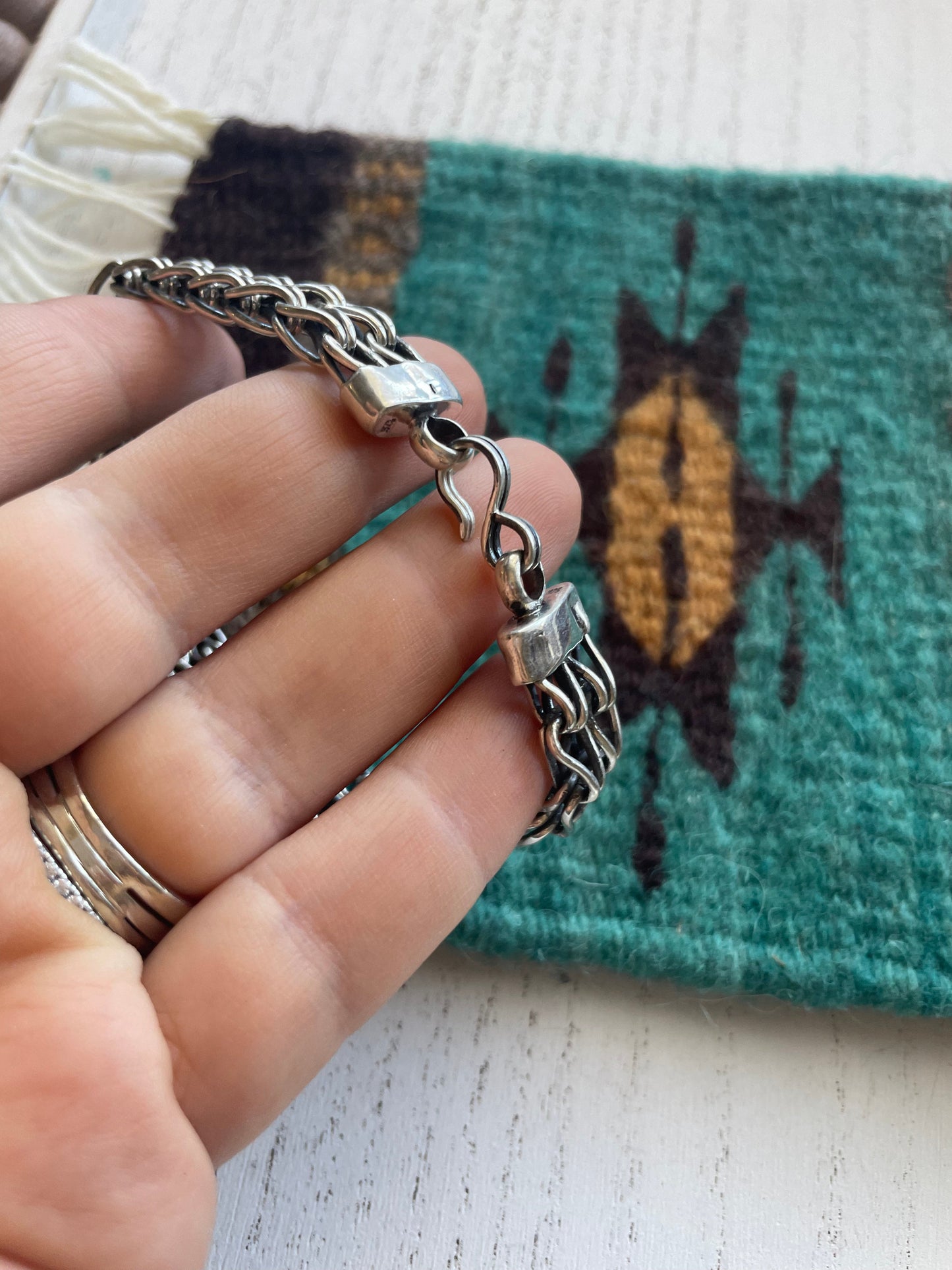 Navajo Handmade Woven Link Sterling Silver Bracelet