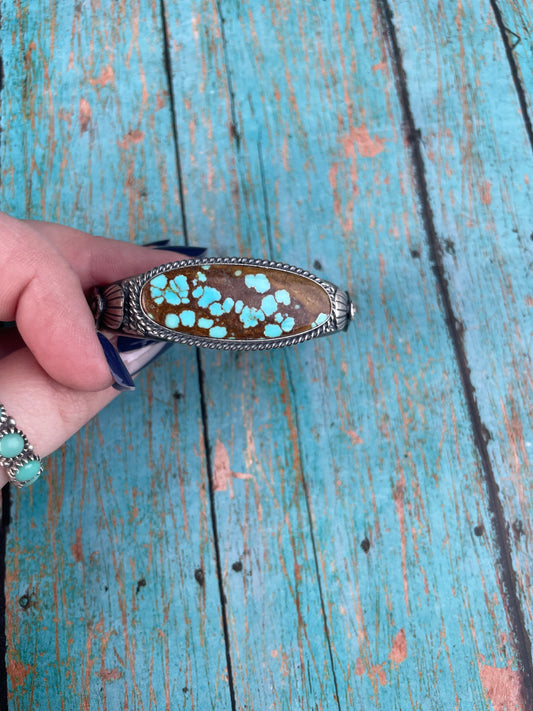 Handcrafted Sterling Silver & Turquoise Adjustable Cuff Bracelet Signed