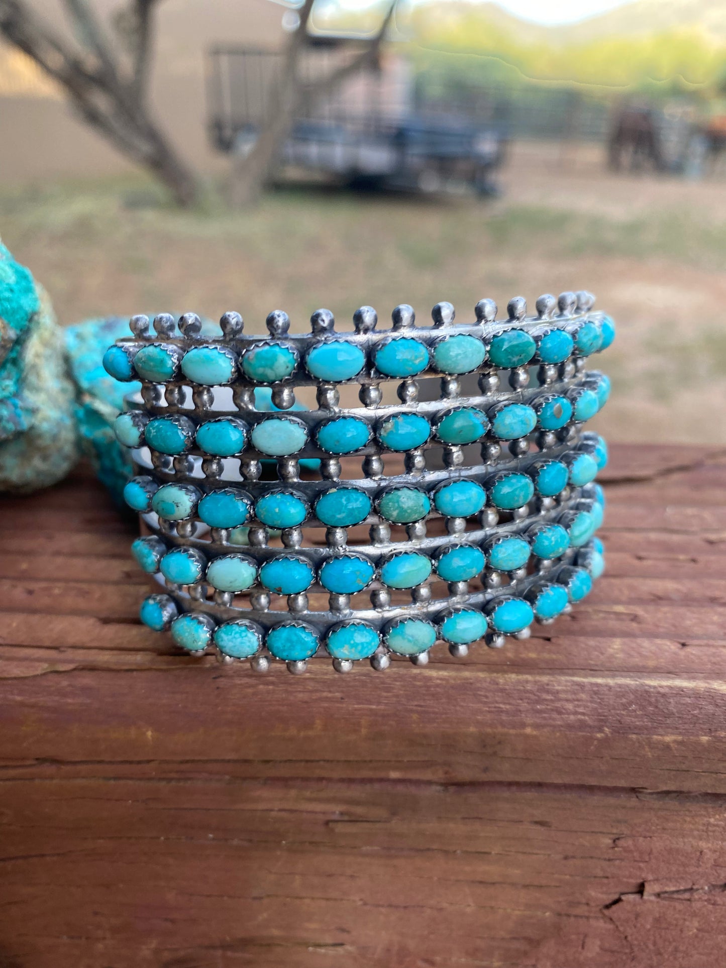 Mark Yazzie Handcrafted Sterling Silver & Carico Lake Turquoise Cuff Bracelet Signed /
