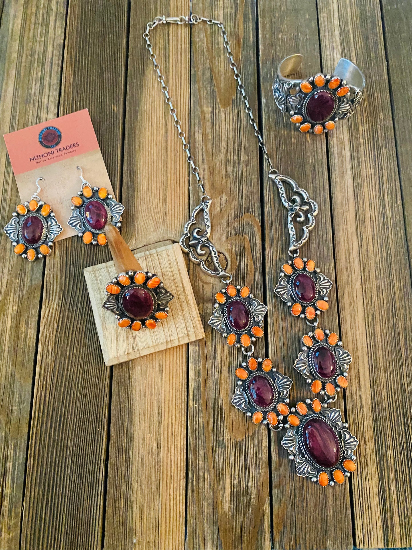 Handcrafted Multicolor Spiny And Sterling Silver 4 Piece Set by Kevin Billah