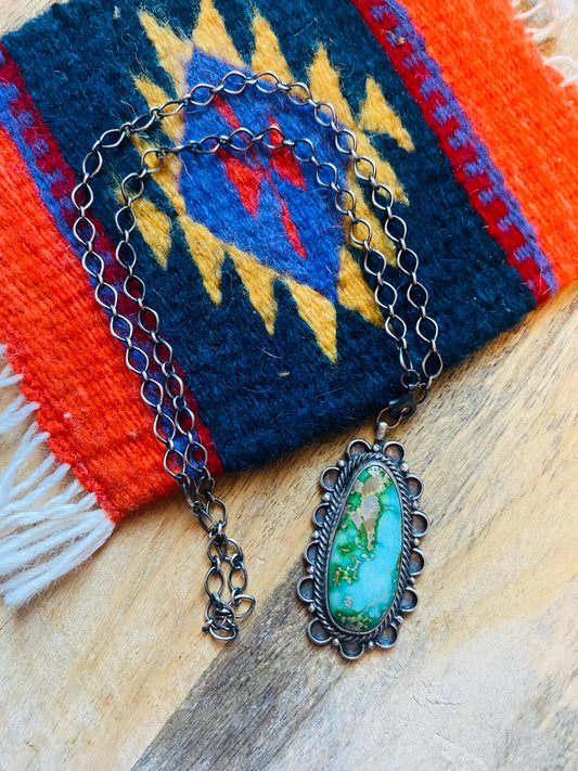 Handcrafted Sterling Silver & Royston Turquoise Necklace Signed