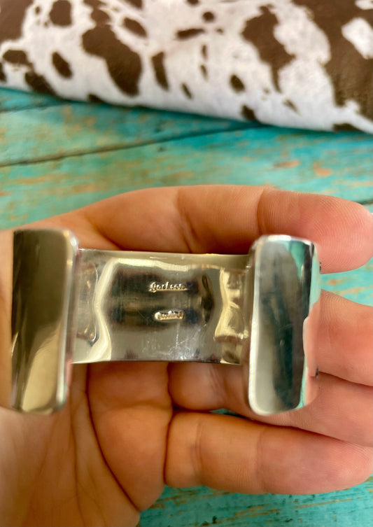 Handcrafted Kingman Turquoise And Sterling Silver Cuff Bracelet
