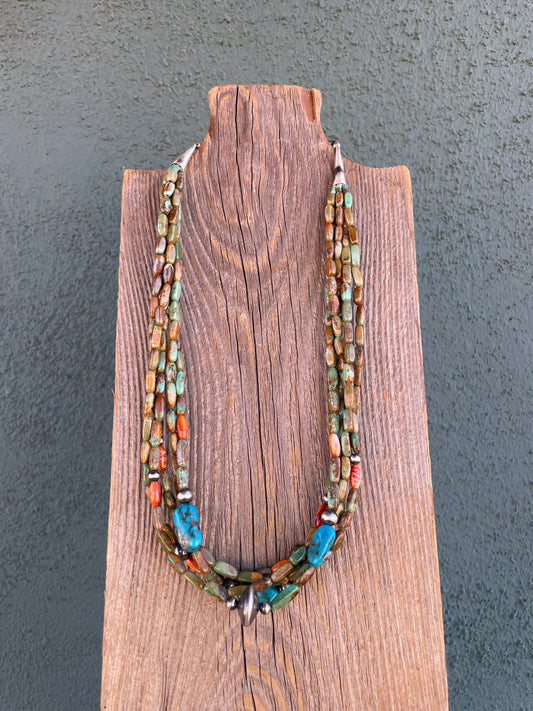 Handcrafted Multi Stone & Sterling Silver 5 Strand Beaded Necklace