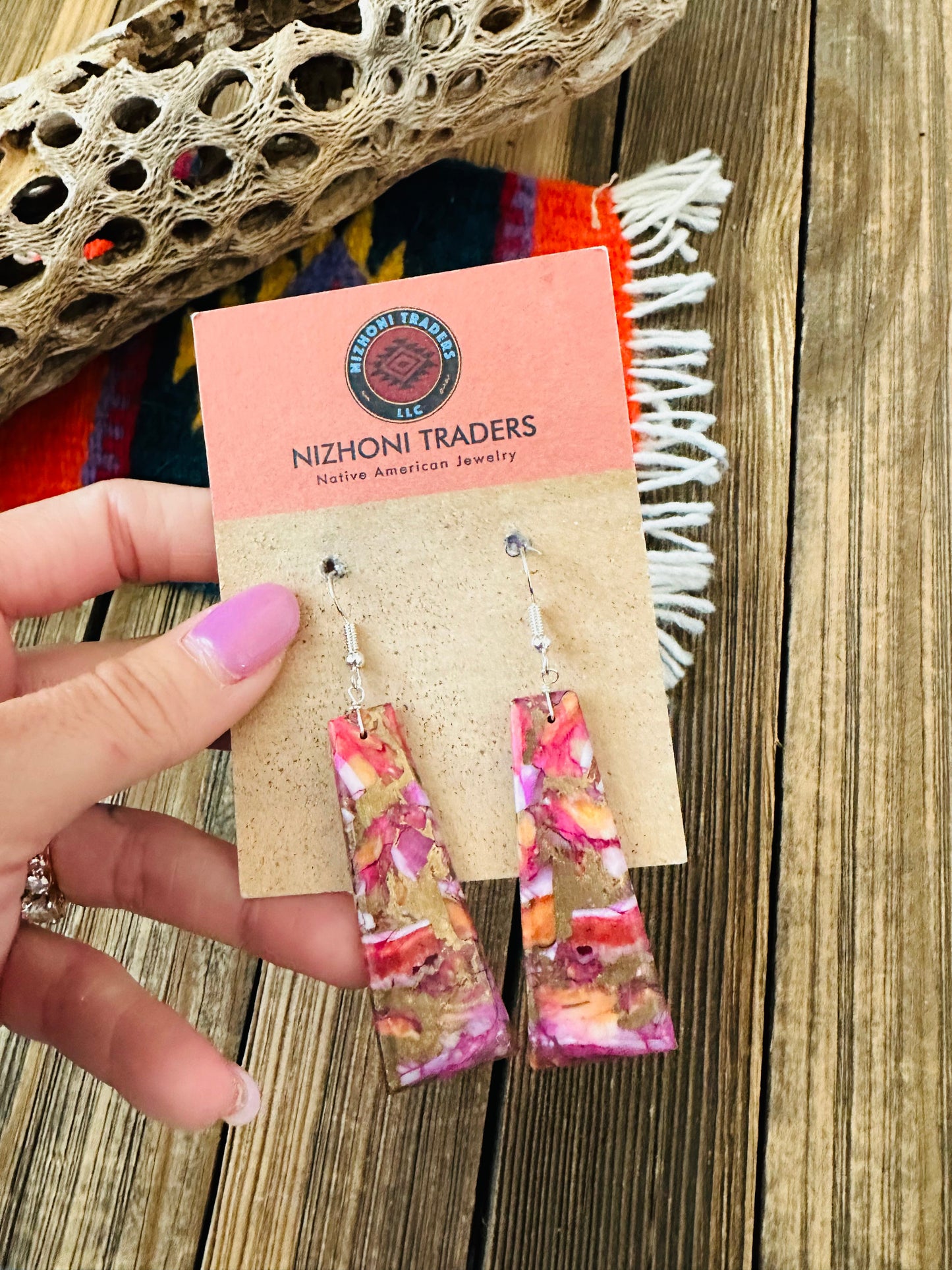 Handcrafted Sterling Silver & Pink Mojave Slab Dangle Earrings