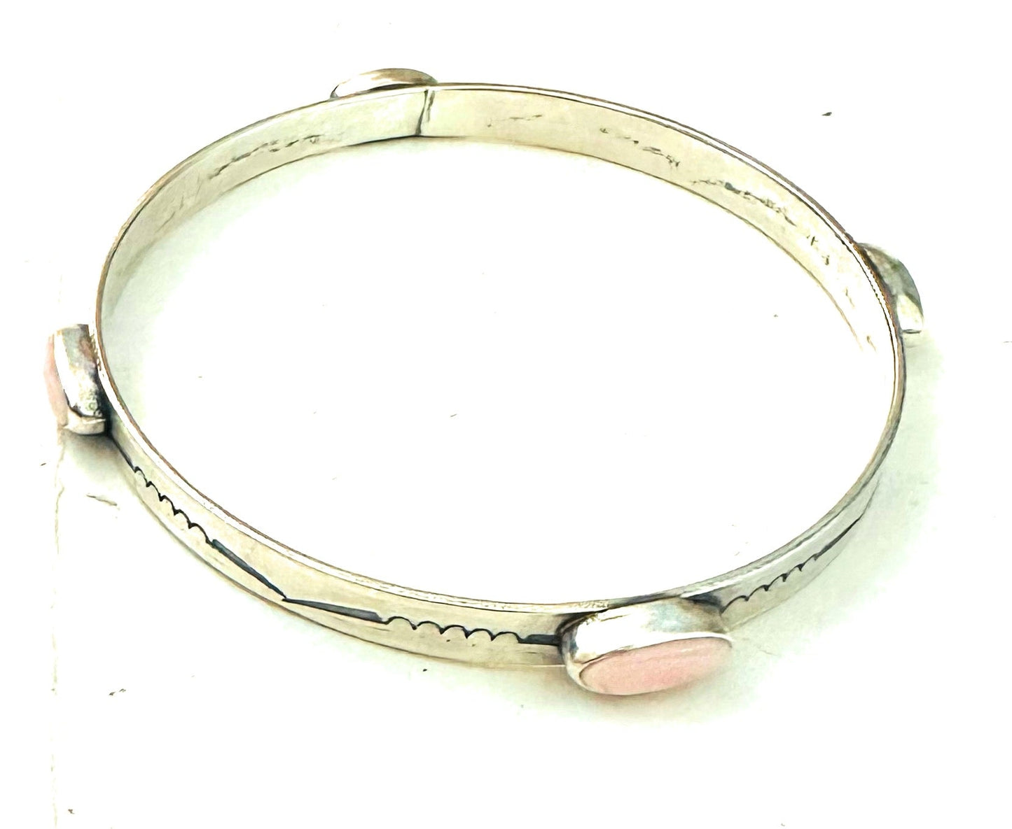 Navajo Queen Pink Conch Shell & Sterling Silver Bangle Bracelet