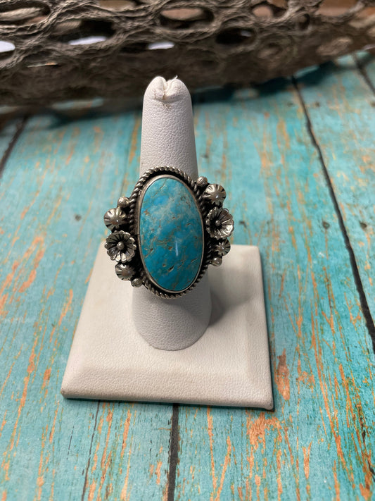Old Pawn Handcrafted Sterling Silver & Turquoise Ring Size 9