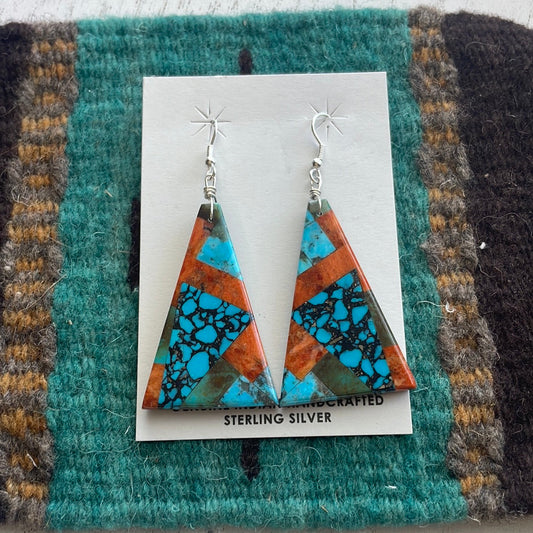 Handcrafted Multi Stone Inlay Dangle Earrings