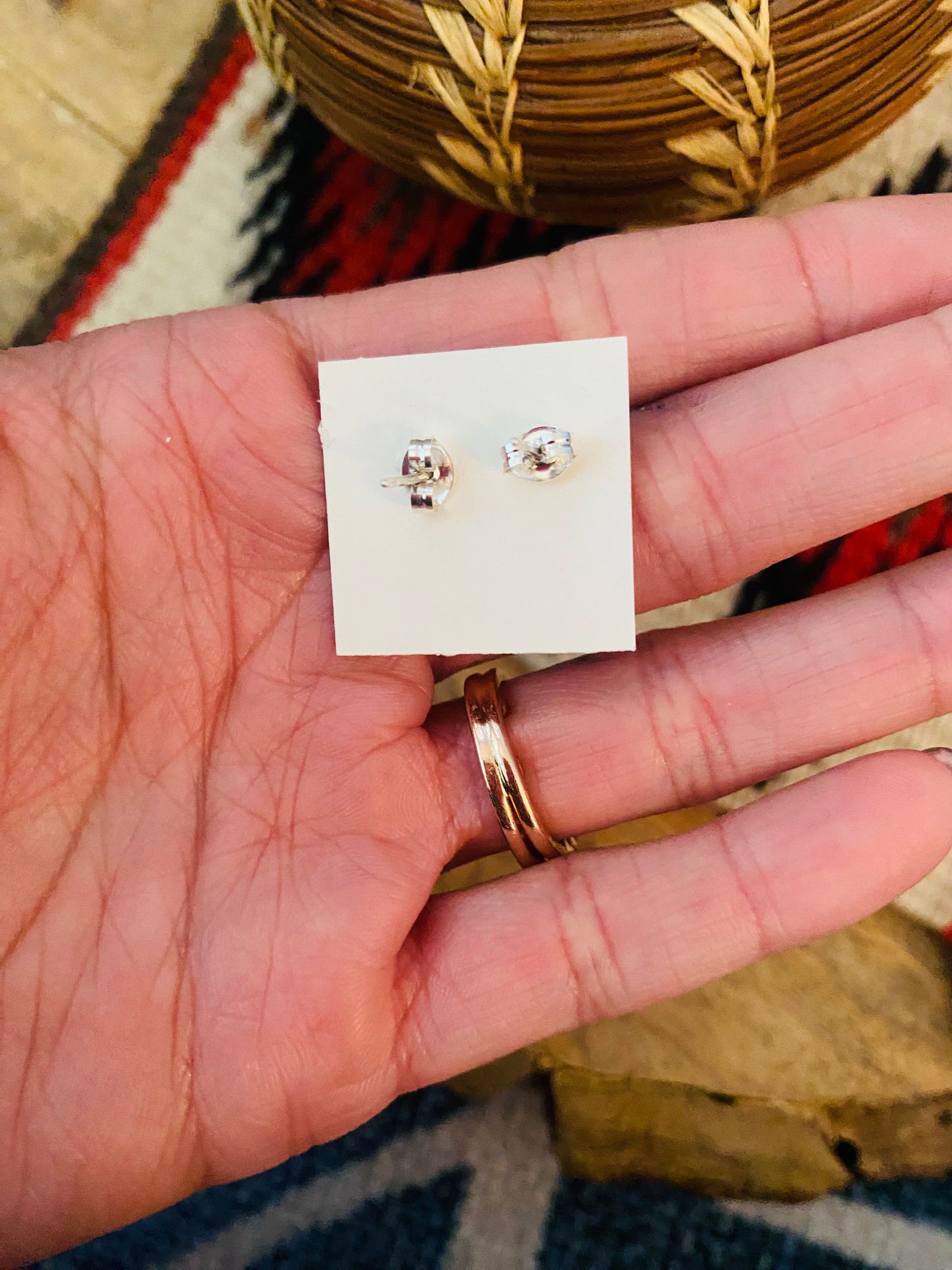 Handcrafted Sterling Silver & Turquoise Inlay Stud Heart Earrings