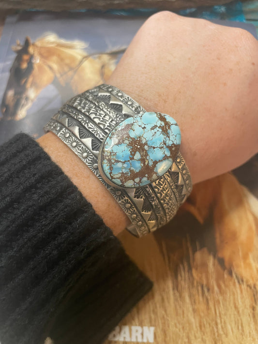 Handcrafted Golden Hills Turquoise Sterling Silver Cuff Bracelet Signed