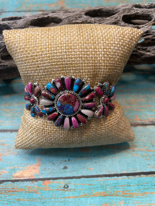 Navajo Purple Dream And Sterling Silver Cluster Bracelet Cuff