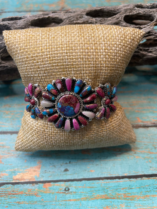 Handcrafted Purple Dream And Sterling Silver Cluster Bracelet Cuff