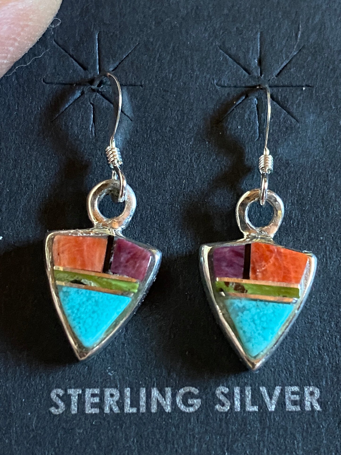 Navajo Turquoise Orange Spiny Mini Triangle Drop Earrings