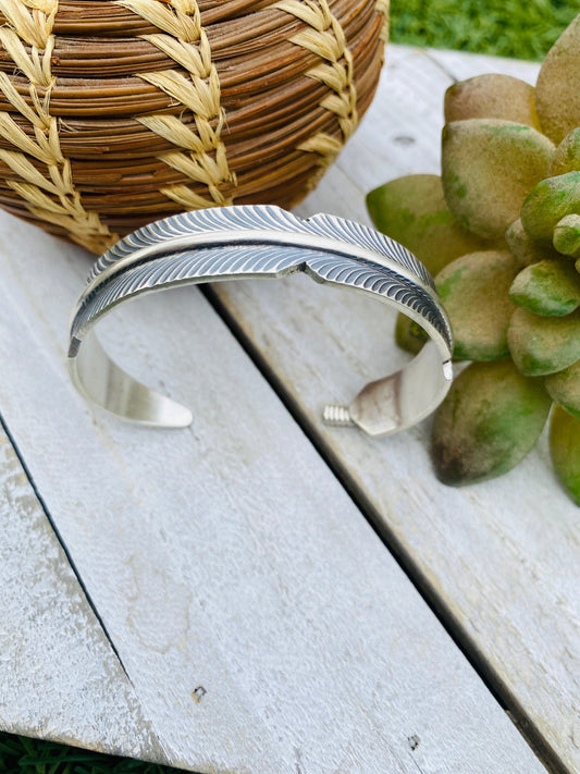 Handcrafted Sterling Silver Hand Crafted Feather Cuff Bracelet