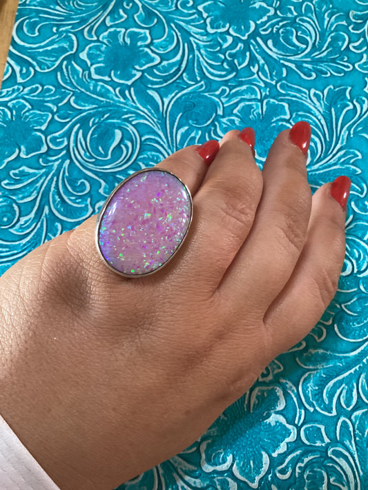 Old Pawn Handcrafted Sterling Silver & Pink Opal Ring Size 6