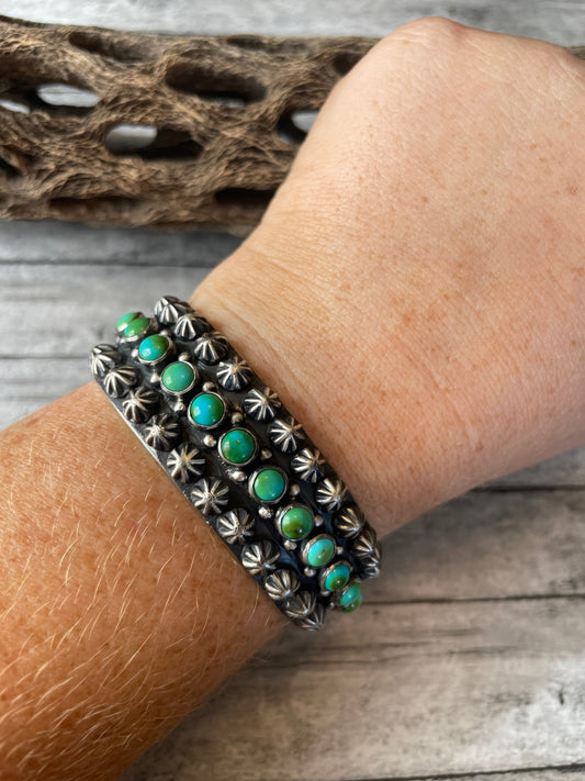 Handcrafted Sterling Sonoran Mountain Turquoise Cuff Bracelet by Akee Douglas /