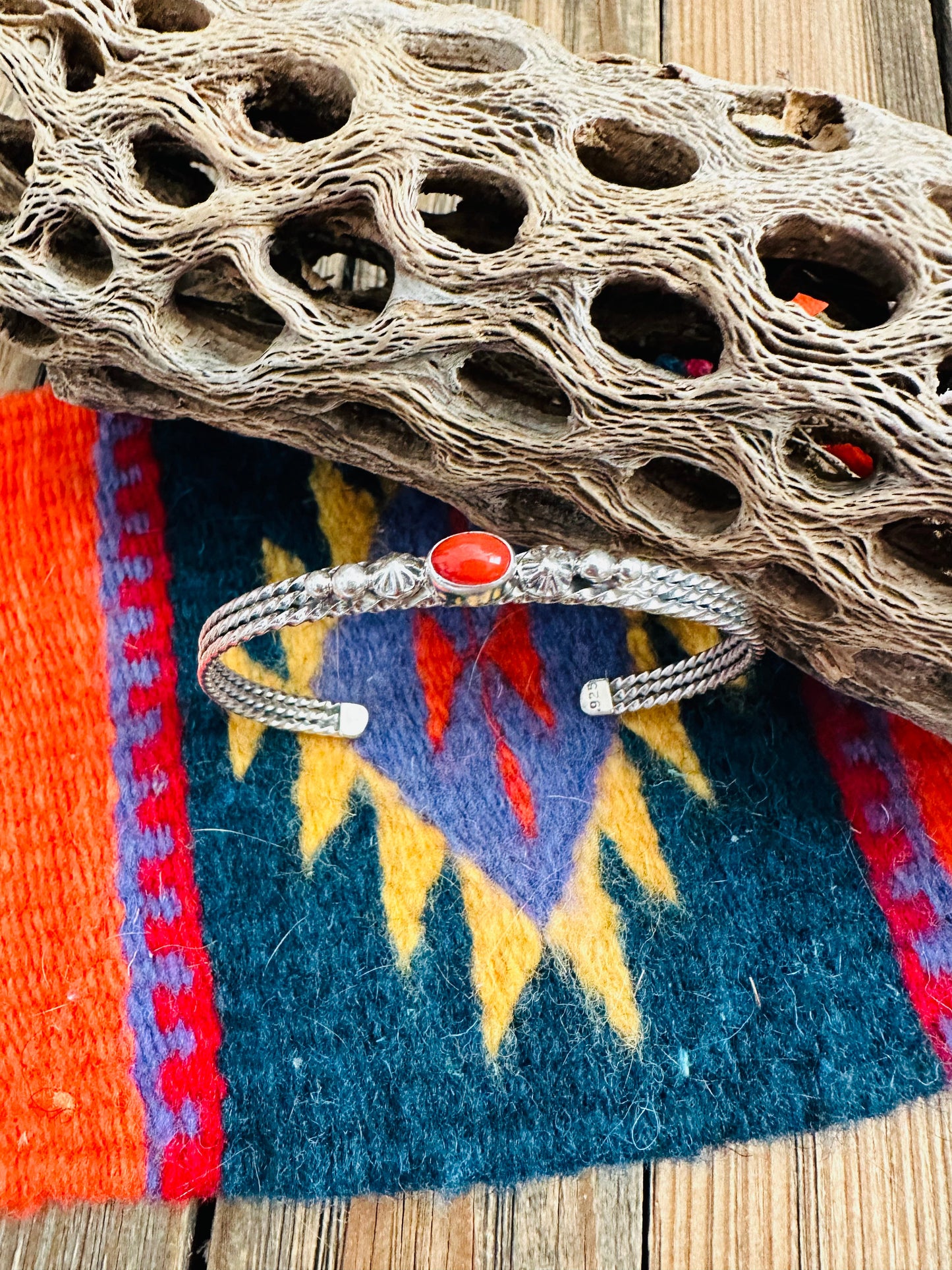 Navajo Coral & Sterling Silver Cuff Bracelet