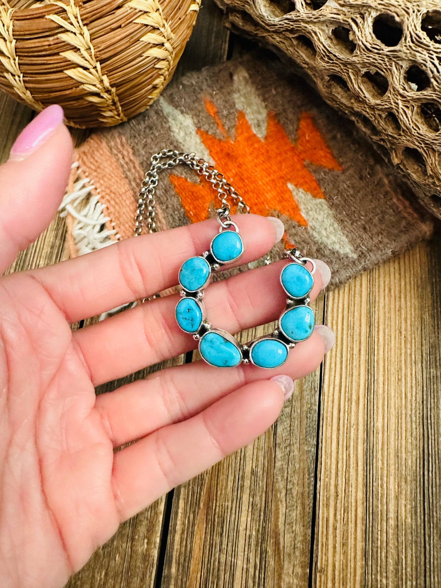 Navajo Sterling Silver & Turquoise Horseshoe Necklace