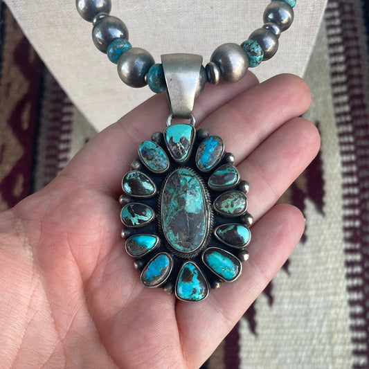 Beautiful Handcrafted Sterling Silver Turquoise Necklace Signed