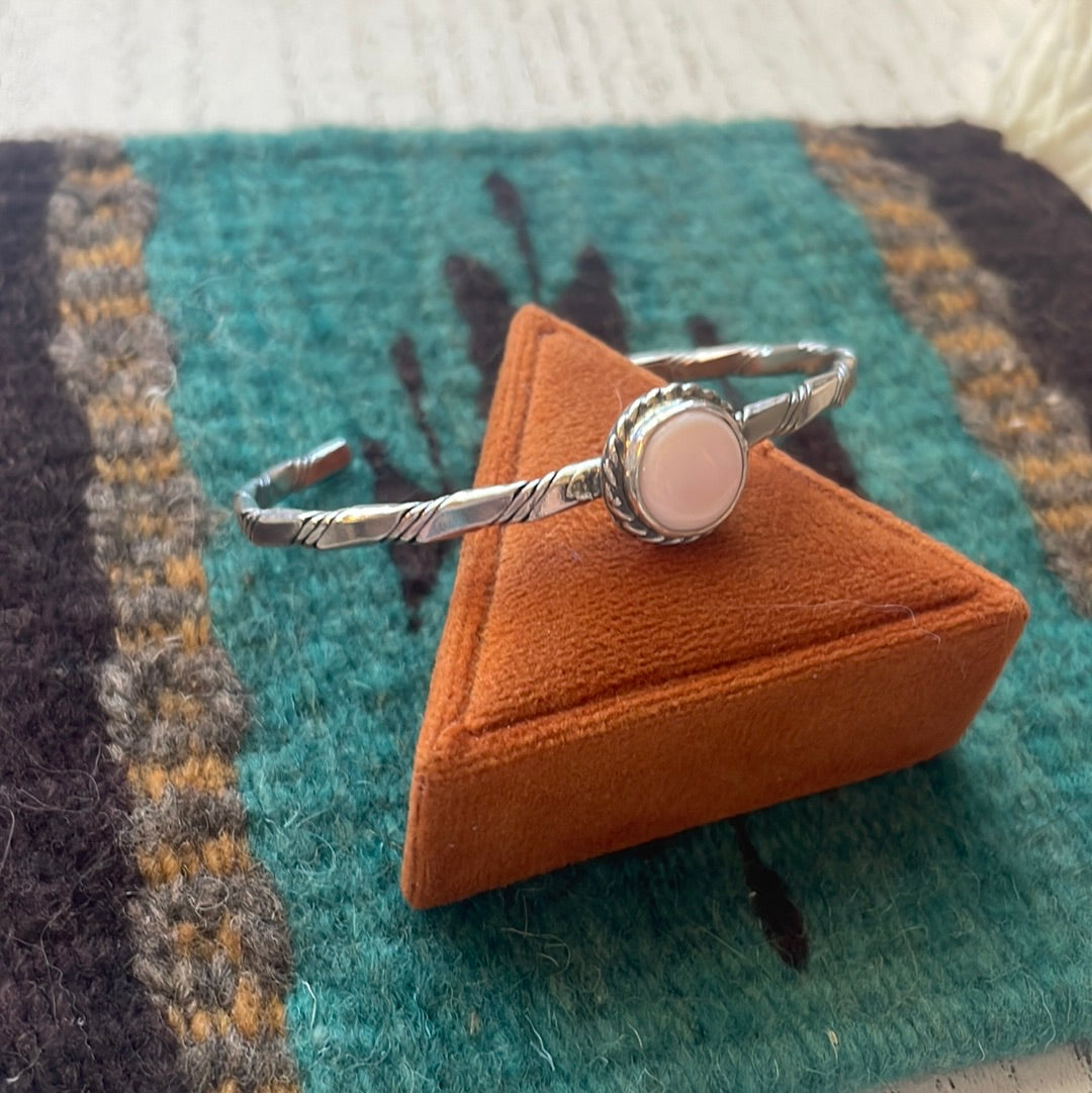 Navajo Pink Conch & Sterling Silver Adjustable Cuff Bracelet