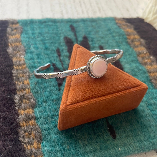 Handcrafted Pink Conch & Sterling Silver Adjustable Cuff Bracelet