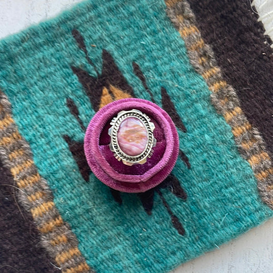 Handcrafted Purple Spiny and Sterling Silver Ring Signed