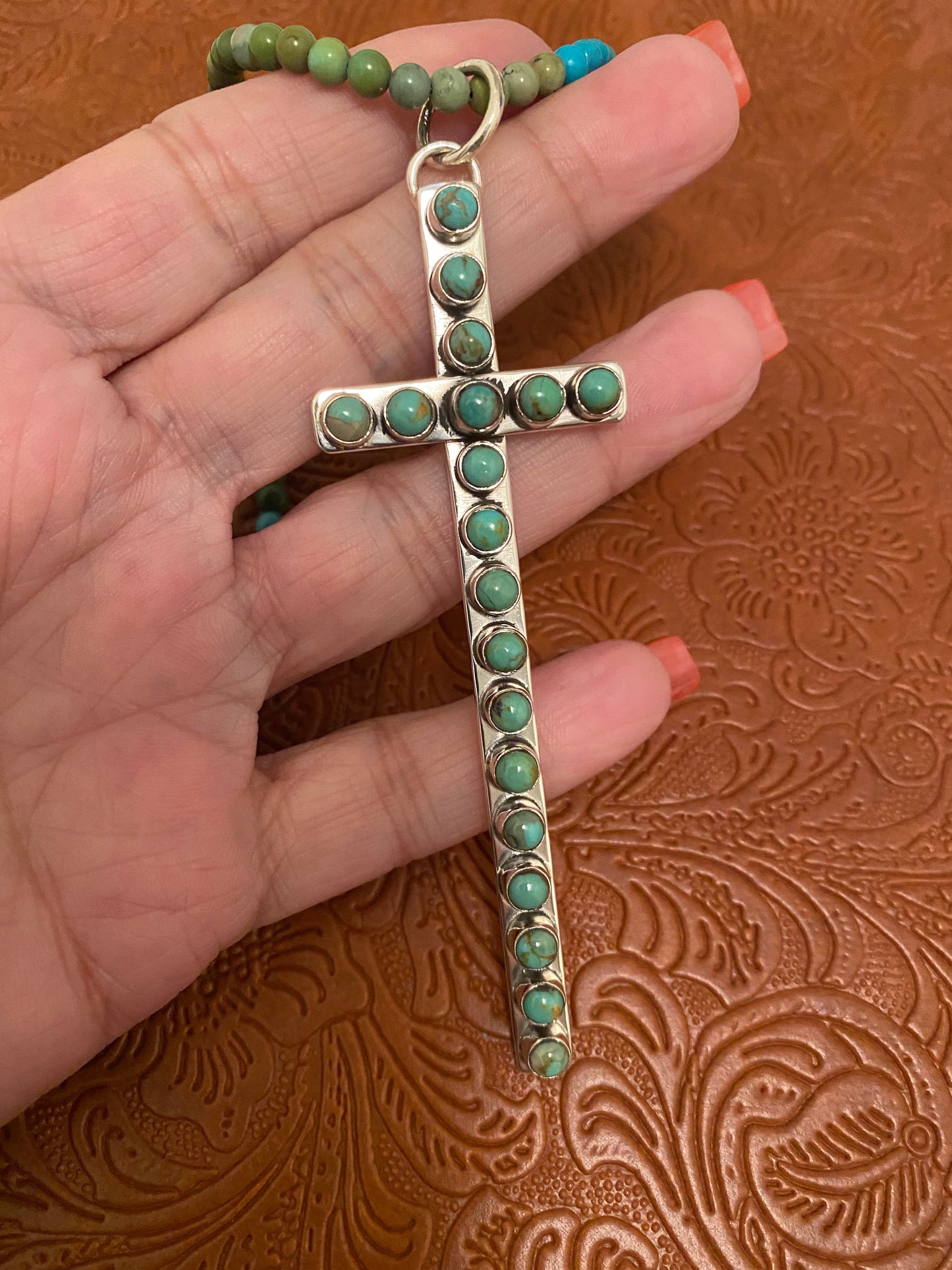 Handmade Royston Turquoise & Sterling Silver Cross Pendant