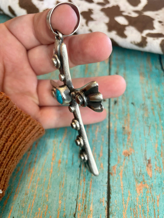Handcrafted Sterling Silver & Turquoise Cross Pendant