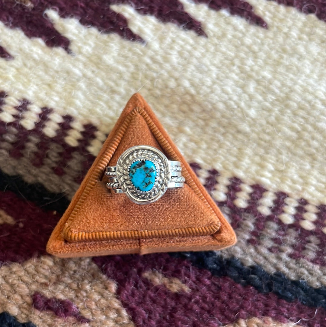 Handcrafted Sterling Silver Kingman Turquoise 2 Braid Band Ring
