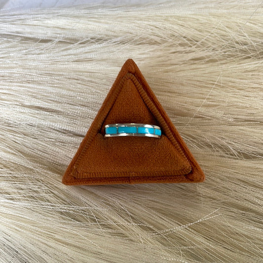 Handcrafted Sterling Silver & Turquoise 4 Stone Inlay Band Ring