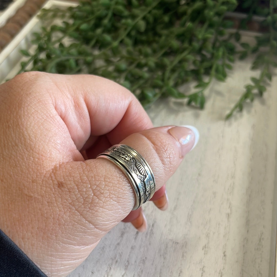 Handcrafted  Sterling Silver Band Ring Signed