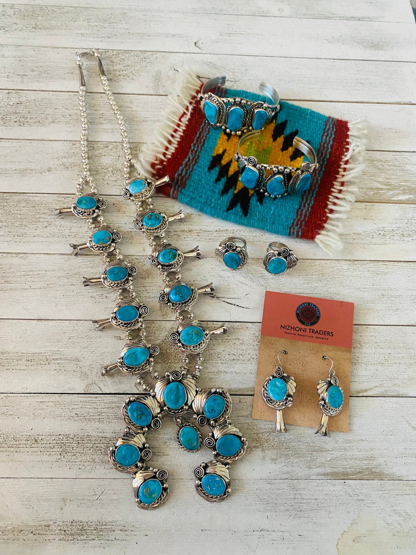 Handcrafted Kingman Turquoise And Sterling Silver 6 Piece Set