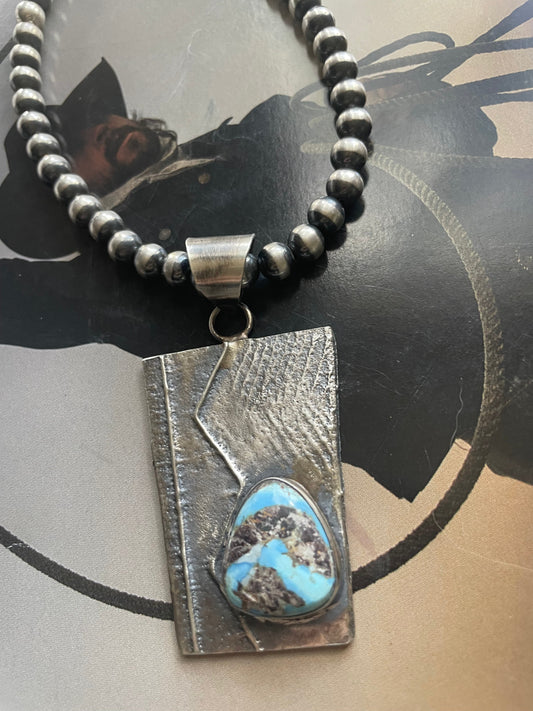 Handcrafted Golden Hills Turquoise & Tufa Cast Pendant Signed
