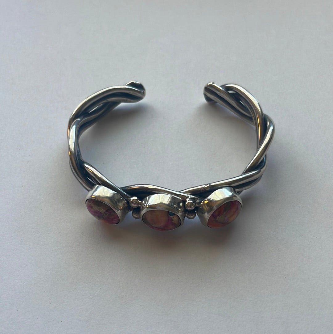Handcrafted Pink Dream Mojave & Sterling Silver Cuff Bracelet Signed