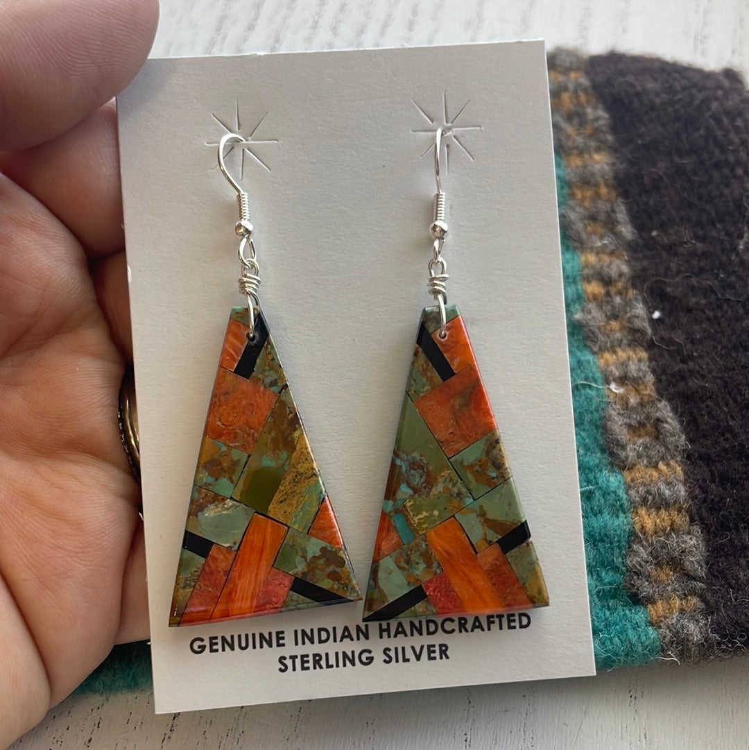Handcrafted Multi Stone Inlay Dangle Earrings