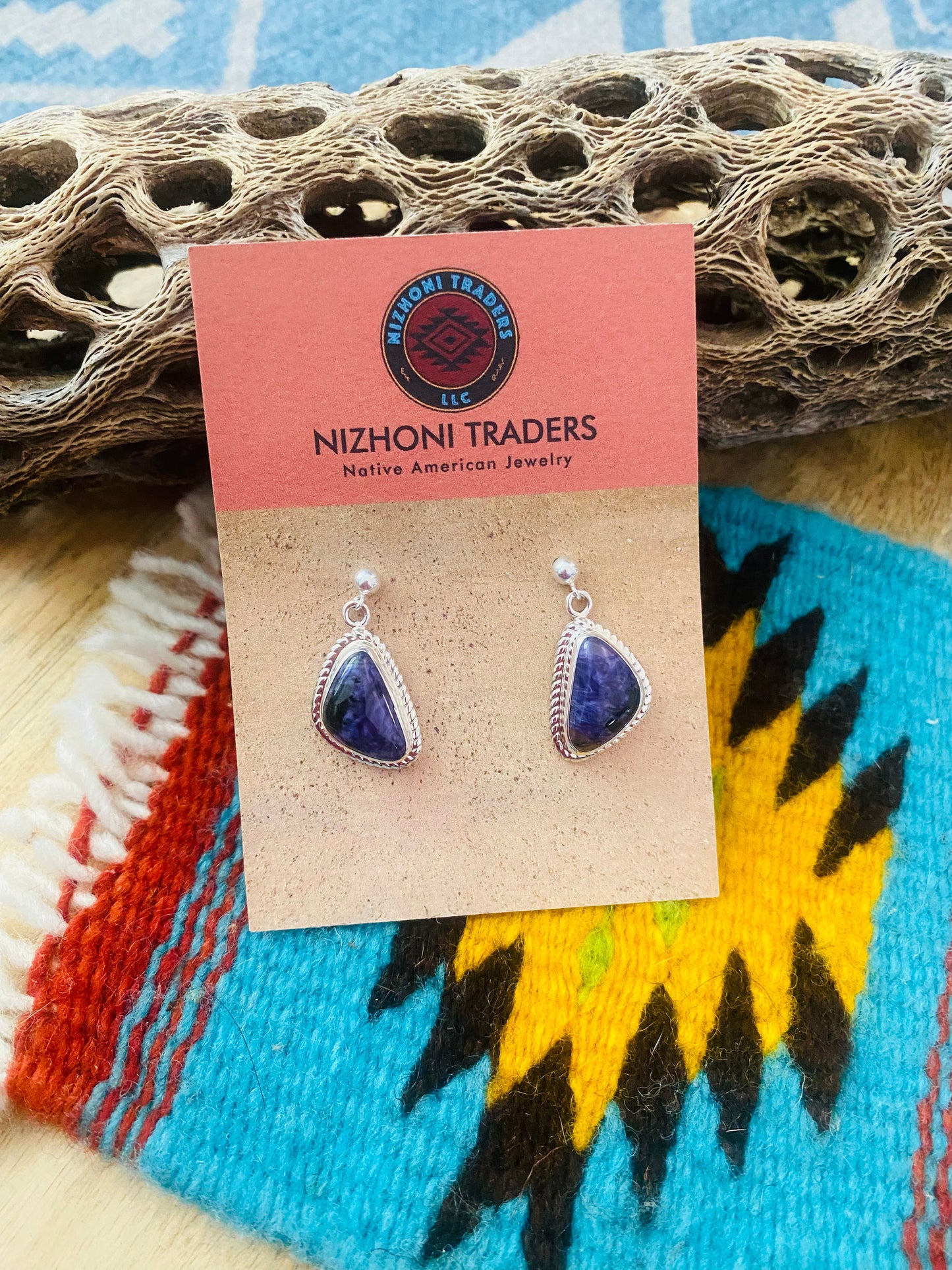 Navajo Charoite & Sterling Silver Dangle Earrings Signed