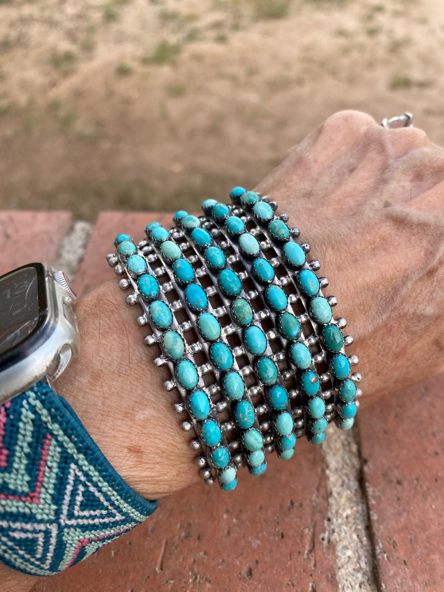 Mark Yazzie Handcrafted Sterling Silver & Carico Lake Turquoise Cuff Bracelet Signed /