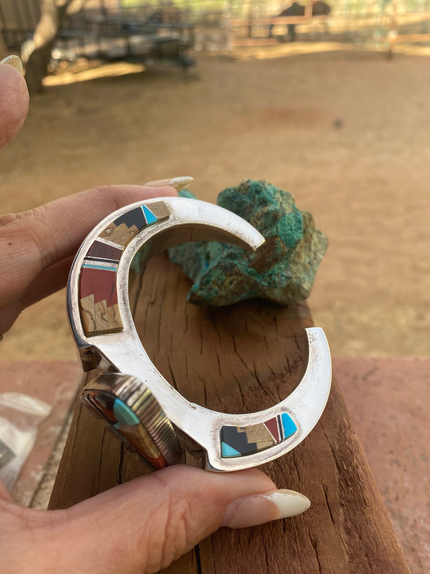 Handcrafted Multi Stone & Sterling Silver High Rise Inlay Cuff Bracelet by Melvin Francis /