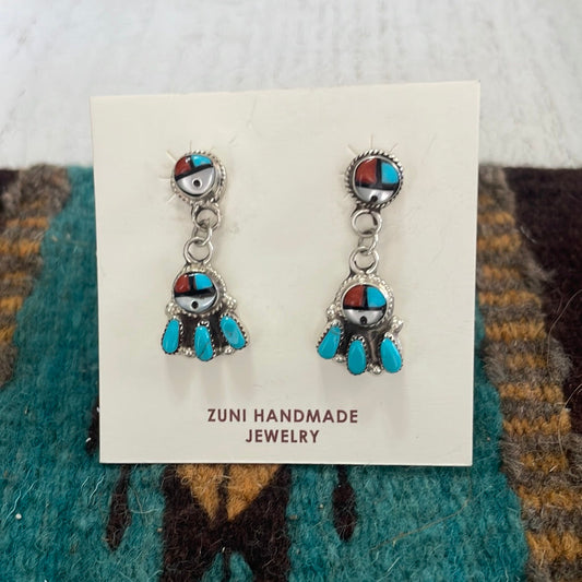 Handcrafted Inlay Multi Stone & Sterling Silver Dangle Earrings