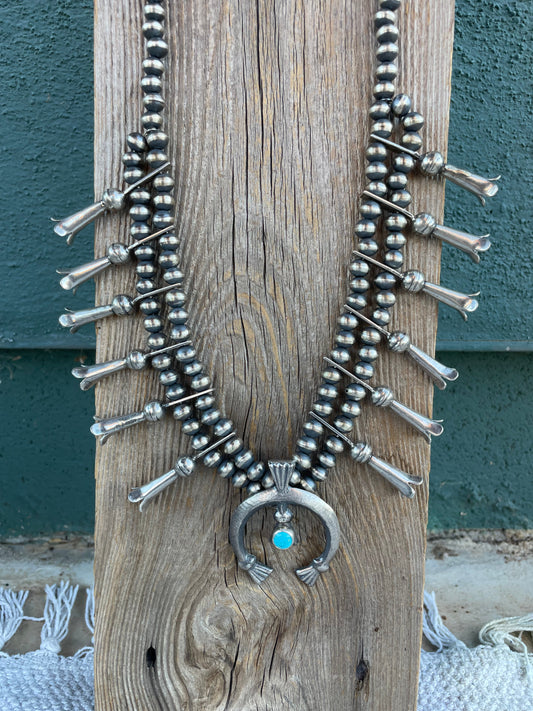 Handcrafted Sterling Silver And Turquoise Squash Blossom Necklace By Joseph Martinez